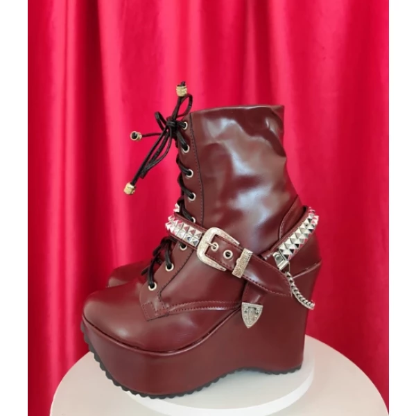 Coturno Plataforma Grunge Punk Wine | Coturno Vinho 11cm