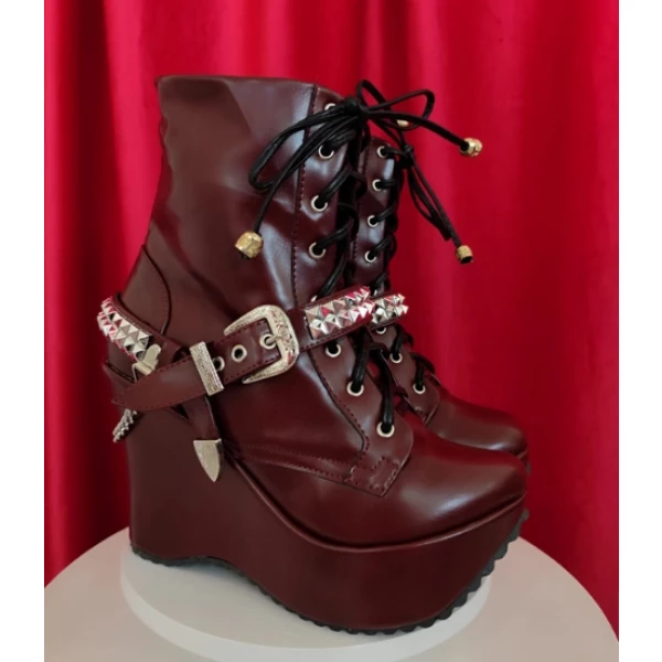Coturno Plataforma Grunge Punk Wine | Coturno Vinho 11cm