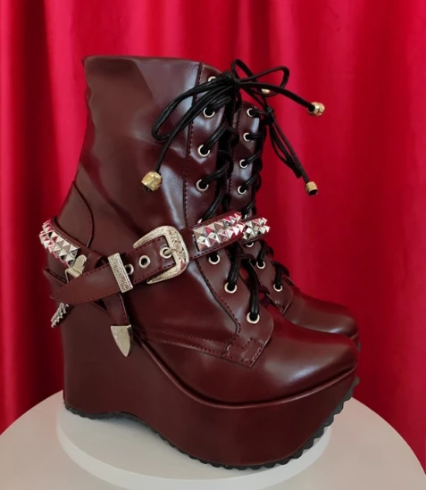 Coturno Plataforma Grunge Punk Wine | Coturno Vinho 11cm
